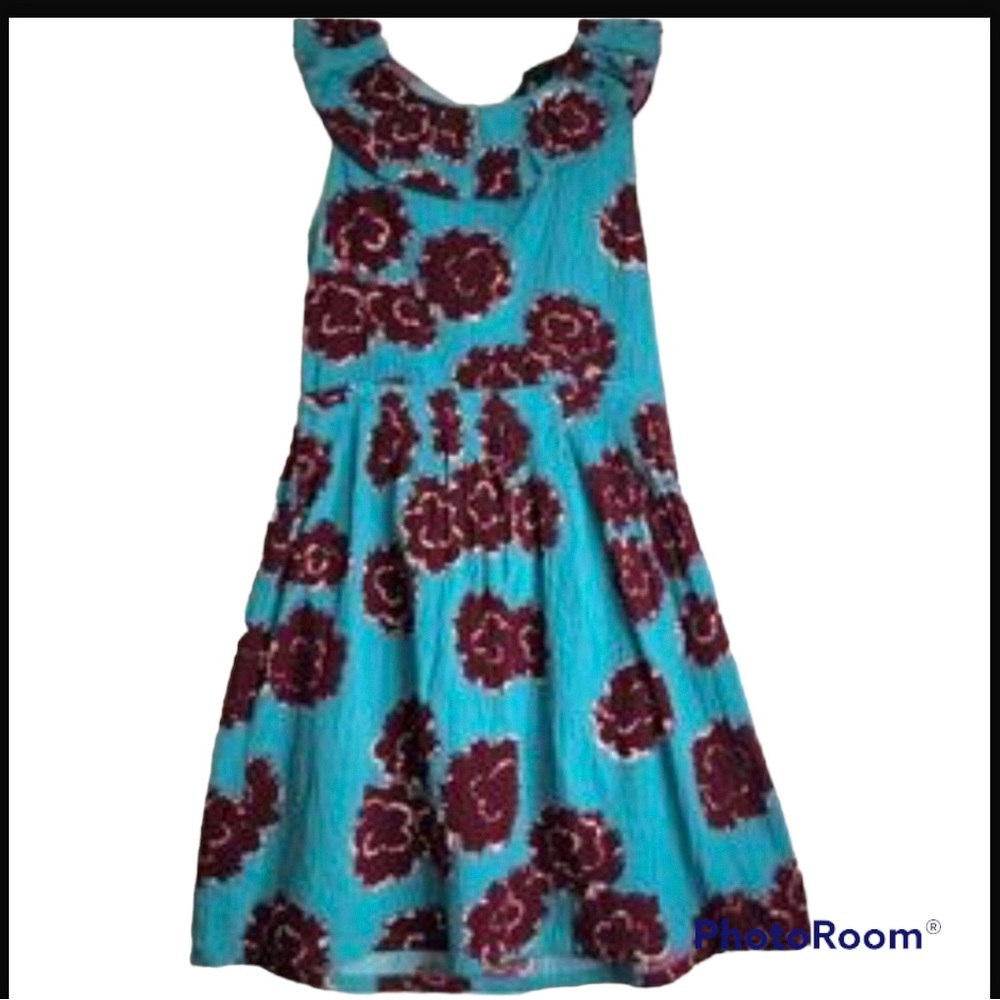 Marc by Marc Jacobs Turquoise Fit and Flare Seersuckers Floral Dress Size 6 EUC
